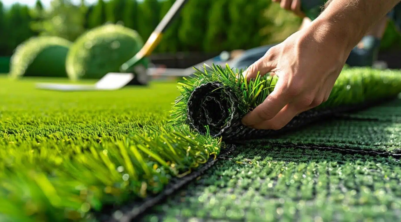 Artificial grass installation process showing base preparation in Frederick, MD